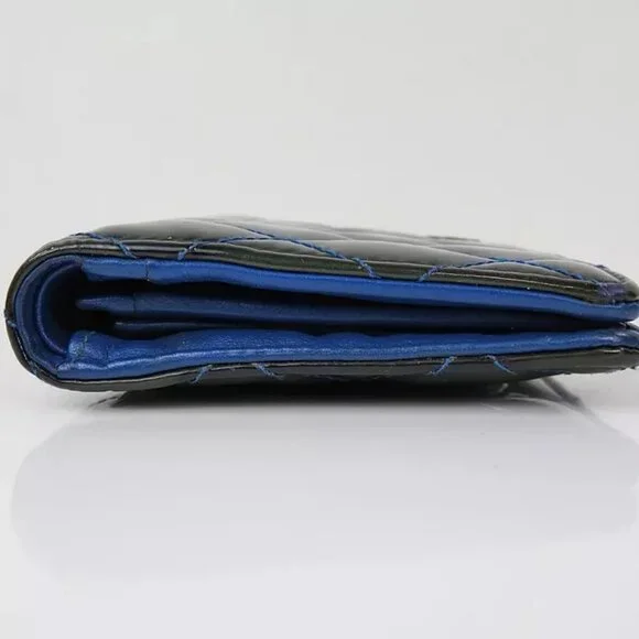 Authentic CHANEL Green Quilted Patent Leather CC Long Wallet Coin Purse